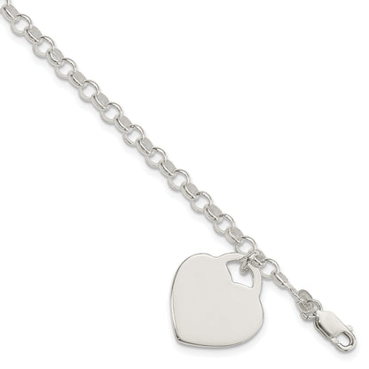 7.25 Zoll Sterlingsilber Poliert Gravierbar Herz Armband