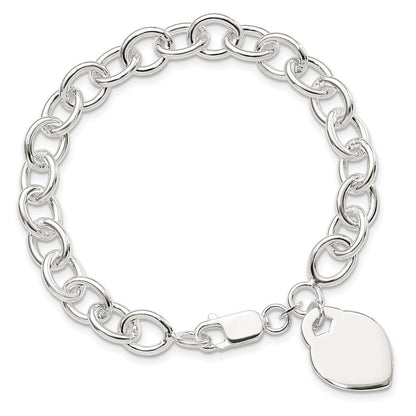 7.25 Zoll Sterlingsilber Poliert Gravierbar Herz Armband