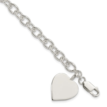 7.25 Zoll Sterlingsilber Gravierbar Herz Fantasieglieder Armband