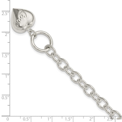 7.5 Zoll Sterlingsilber Liebe Gewölbt Herz Charm Armband