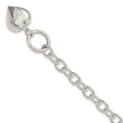 7.5 Zoll Sterlingsilber Liebe Gewölbt Herz Charm Armband