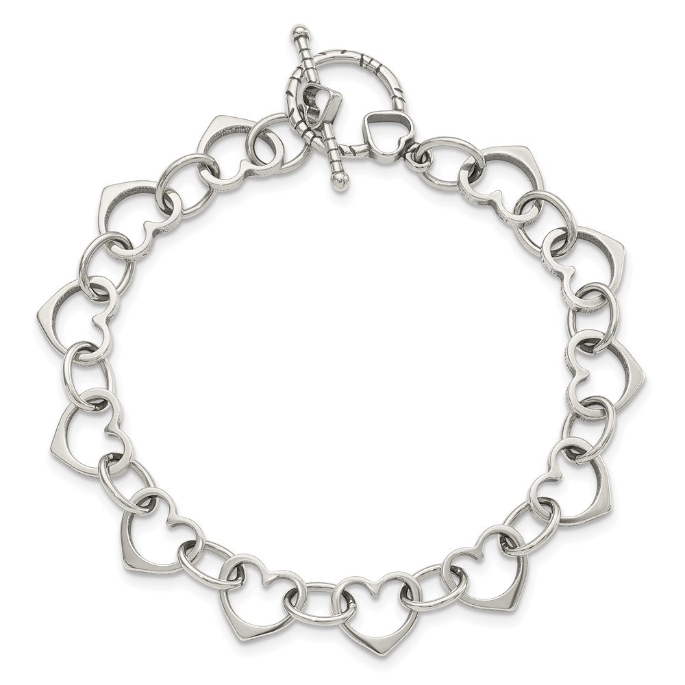 7.5 Zoll Sterlingsilber Herz und Kreis Glieder Armband