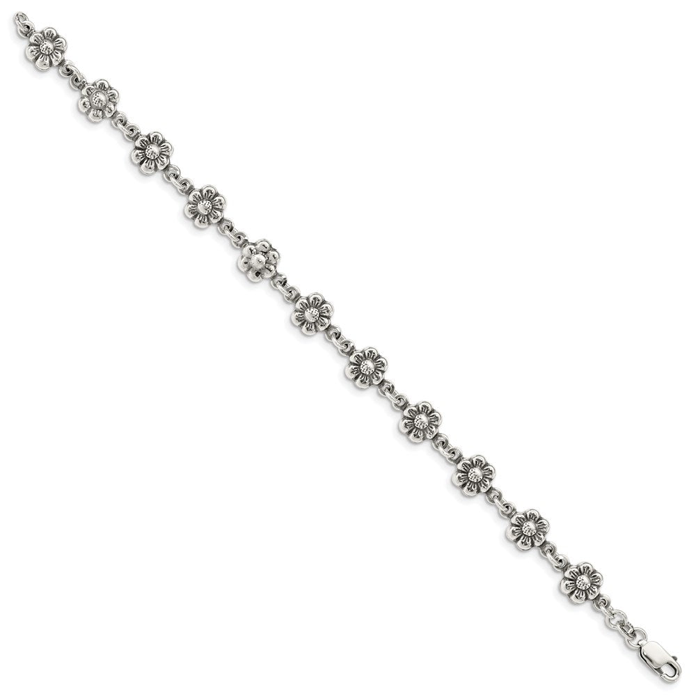 7 Zoll Sterlingsilber Antikisiert Blume Charm Armband