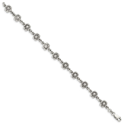 7 Zoll Sterlingsilber Antikisiert Blume Charm Armband