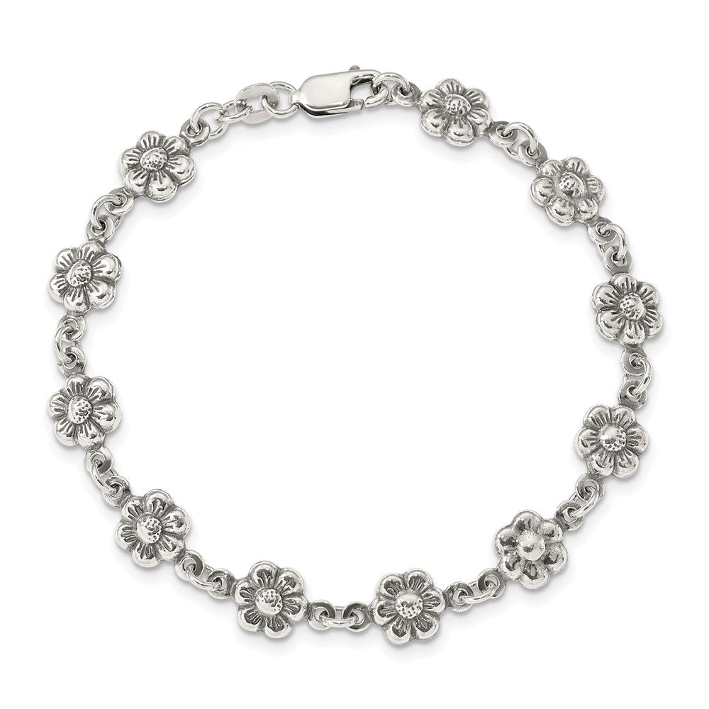 7 Zoll Sterlingsilber Antikisiert Blume Charm Armband