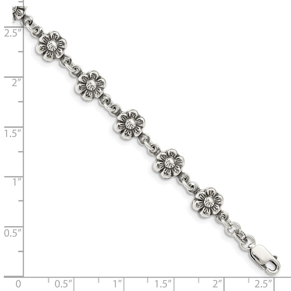 7 Zoll Sterlingsilber Antikisiert Blume Charm Armband