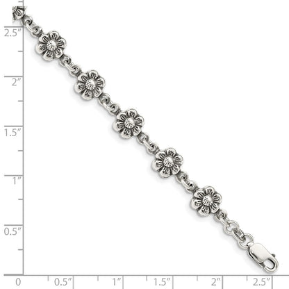 7 Zoll Sterlingsilber Antikisiert Blume Charm Armband