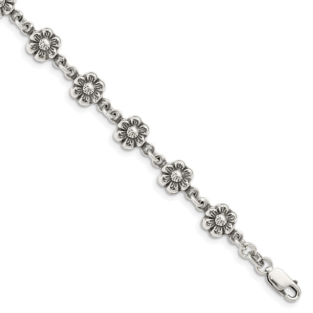 7 Zoll Sterlingsilber Antikisiert Blume Charm Armband