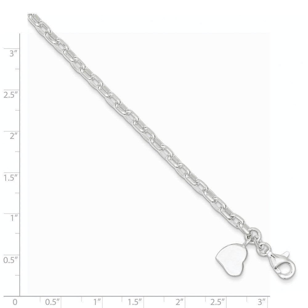 7 Zoll Sterlingsilber Oval Erbs mit Massiv Gravierbar Herz Armband