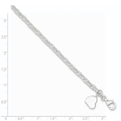 7 Zoll Sterlingsilber Oval Erbs mit Massiv Gravierbar Herz Armband