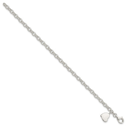7 Zoll Sterlingsilber Oval Erbs mit Massiv Gravierbar Herz Armband