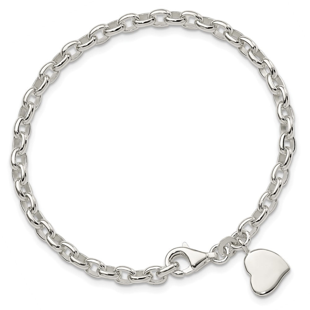 7 Zoll Sterlingsilber Oval Erbs mit Massiv Gravierbar Herz Armband