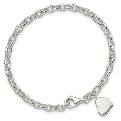 7 Zoll Sterlingsilber Oval Erbs mit Massiv Gravierbar Herz Armband