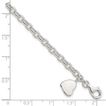 7 Zoll Sterlingsilber Oval Erbs mit Massiv Gravierbar Herz Armband