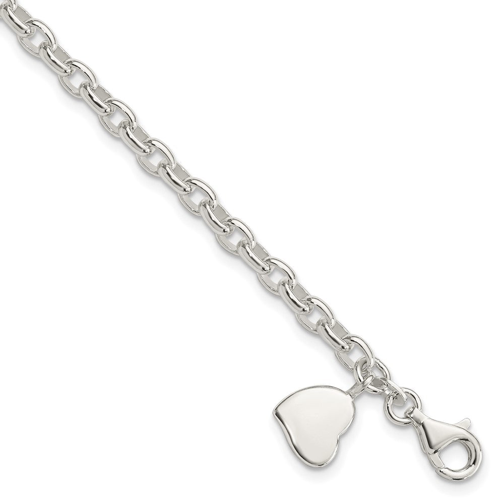 7 Zoll Sterlingsilber Oval Erbs mit Massiv Gravierbar Herz Armband