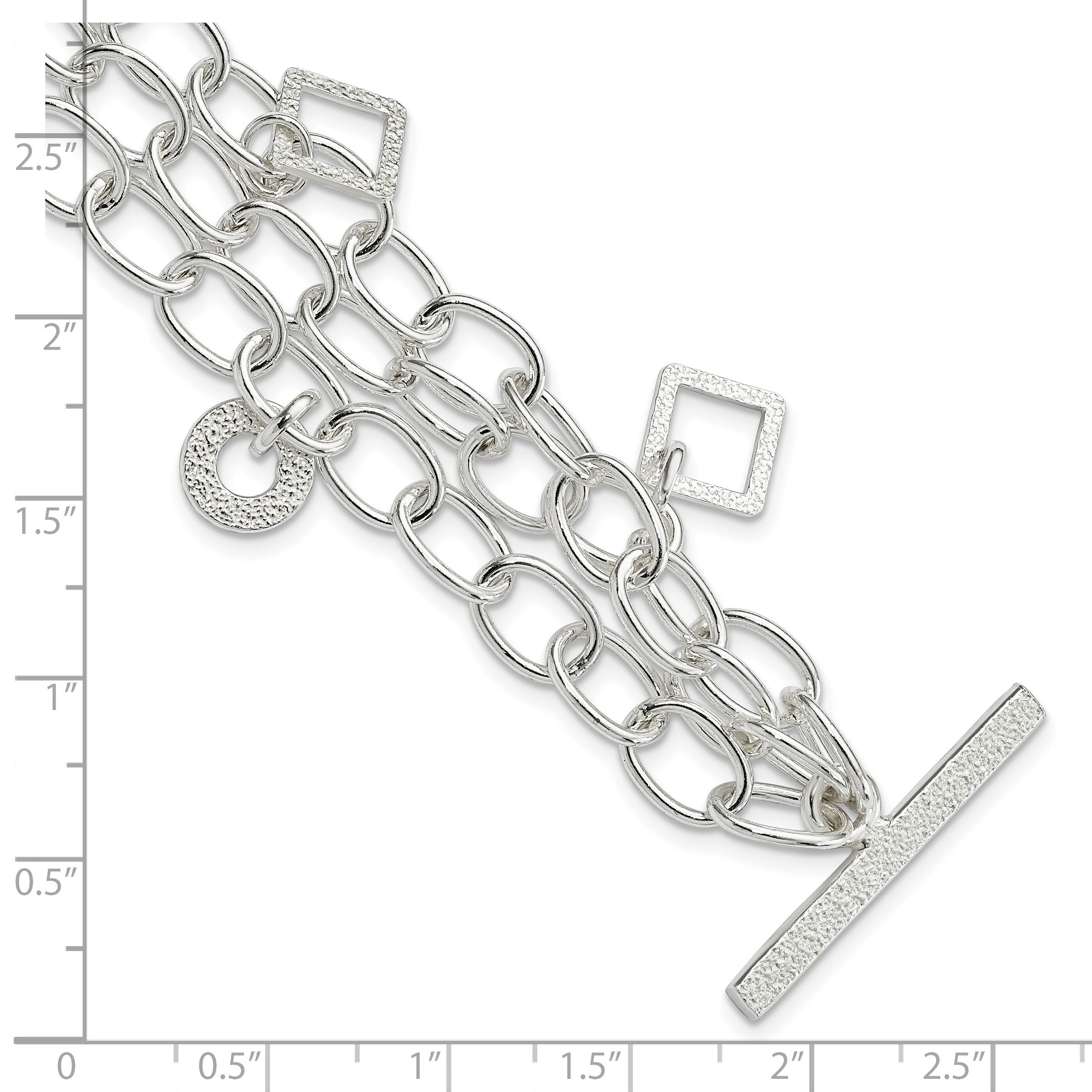 7 Zoll Sterlingsilber Strukturiert Geometric Dangles Multi- Gliederarmband