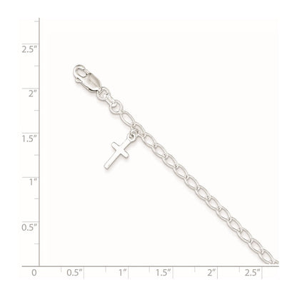 Sterlingsilber Poliert Lateinisch Kreuz Charm mit 1 Zoll Verlängerung. Kinder Bracele