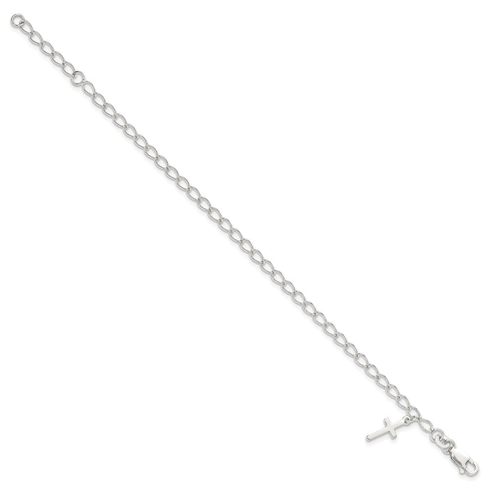 Sterlingsilber Poliert Lateinisch Kreuz Charm mit 1 Zoll Verlängerung. Kinder Bracele