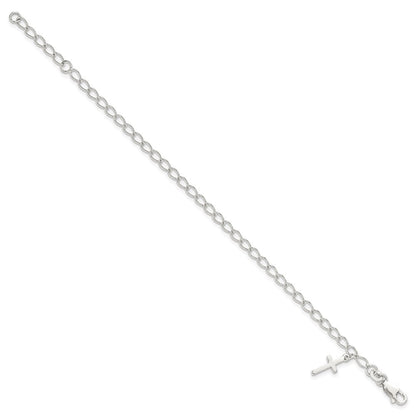 Sterlingsilber Poliert Lateinisch Kreuz Charm mit 1 Zoll Verlängerung. Kinder Bracele