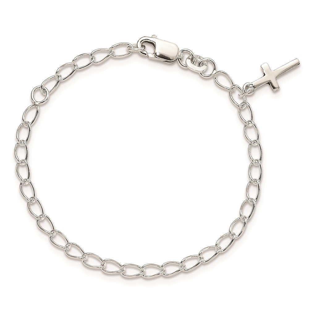 Sterlingsilber Poliert Lateinisch Kreuz Charm mit 1 Zoll Verlängerung. Kinder Bracele