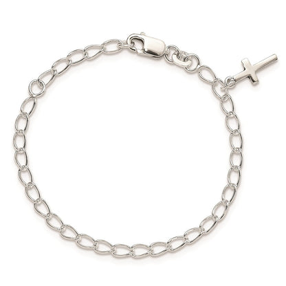 Sterlingsilber Poliert Lateinisch Kreuz Charm mit 1 Zoll Verlängerung. Kinder Bracele