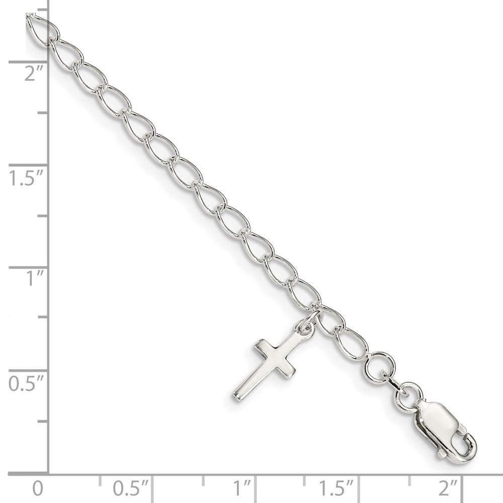 Sterlingsilber Poliert Lateinisch Kreuz Charm mit 1 Zoll Verlängerung. Kinder Bracele
