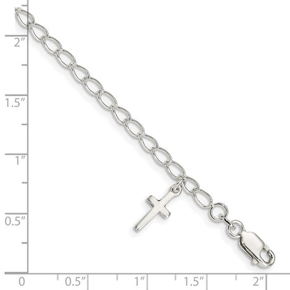 Sterlingsilber Poliert Lateinisch Kreuz Charm mit 1 Zoll Verlängerung. Kinder Bracele