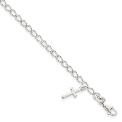 Sterlingsilber Poliert Lateinisch Kreuz Charm mit 1 Zoll Verlängerung. Kinder Bracele