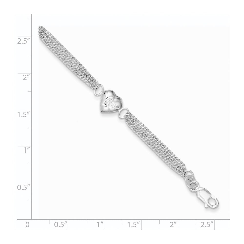 7 Zoll Sterlingsilber Herz mit Liebe Armband