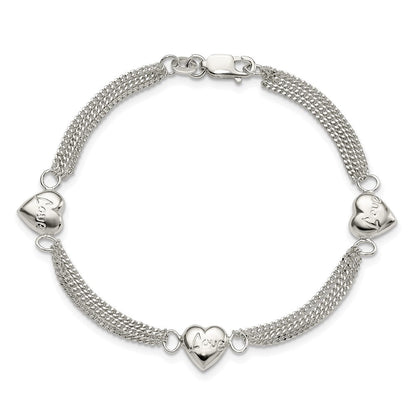 7 Zoll Sterlingsilber Herz mit Liebe Armband