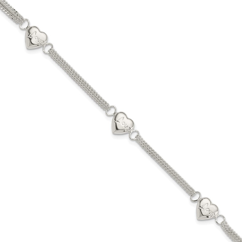 7 Zoll Sterlingsilber Herz mit Liebe Armband