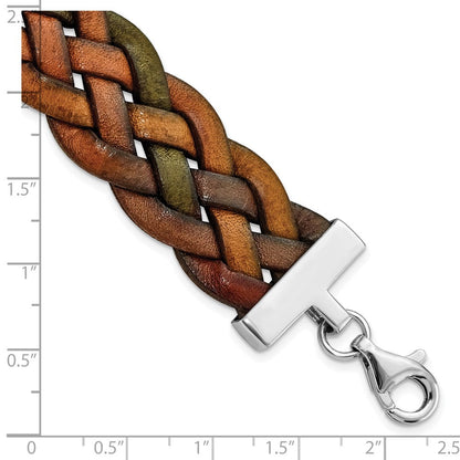 7 Zoll Sterlingsilber Breit Multi-colored Geflochten Leder Armband