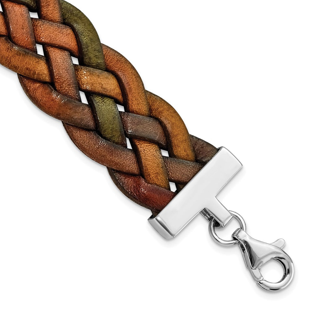 7 Zoll Sterlingsilber Breit Multi-colored Geflochten Leder Armband