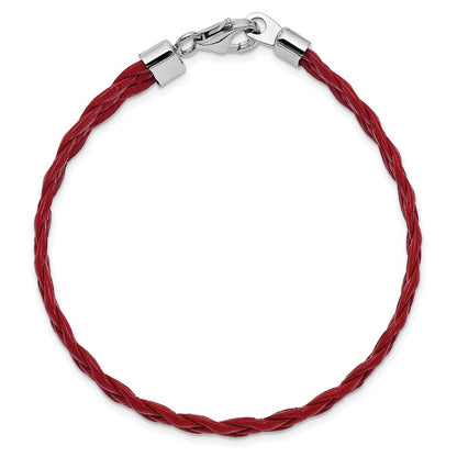 Sterlingsilber Rhodiniert Rot Geflochten Leder 7 Zoll Armband