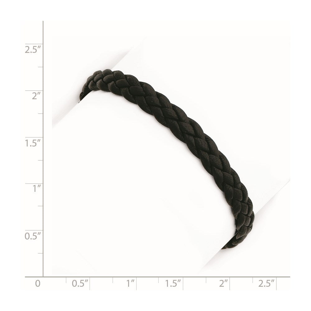 7 Zoll Sterlingsilber Rhodiniert Schwarz Geflochten Leder Armband