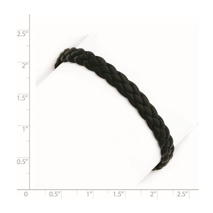 7 Zoll Sterlingsilber Rhodiniert Schwarz Geflochten Leder Armband