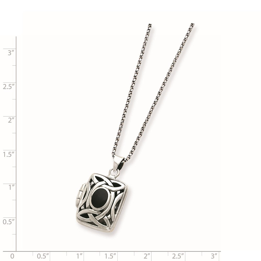 Sterlingsilber Rhodiniert Oval Onyx Rechteck 22mm Medaillon 18 Zoll Halskette