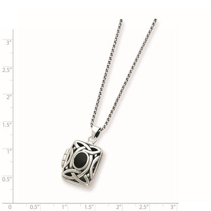 Sterlingsilber Rhodiniert Oval Onyx Rechteck 22mm Medaillon 18 Zoll Halskette
