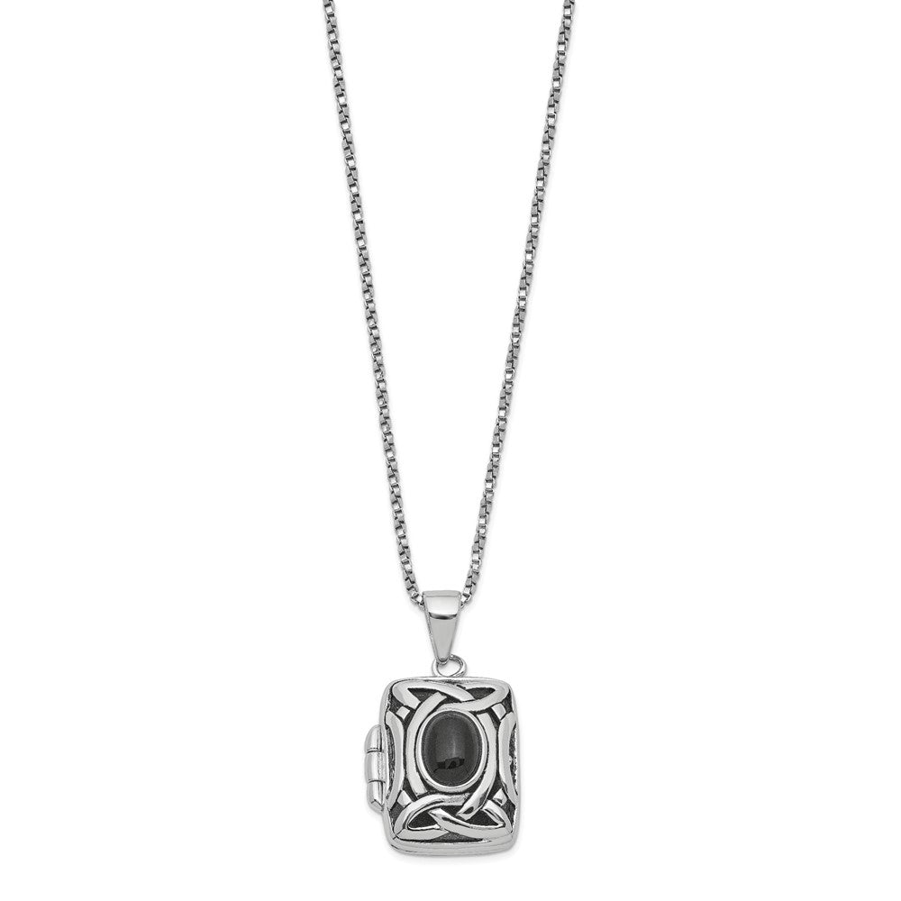 Sterlingsilber Rhodiniert Oval Onyx Rechteck 22mm Medaillon 18 Zoll Halskette