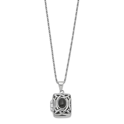 Sterlingsilber Rhodiniert Oval Onyx Rechteck 22mm Medaillon 18 Zoll Halskette