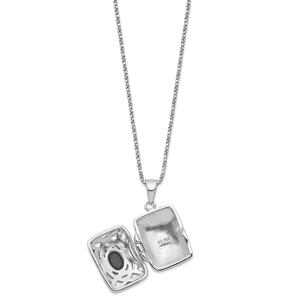Sterlingsilber Rhodiniert Oval Onyx Rechteck 22mm Medaillon 18 Zoll Halskette