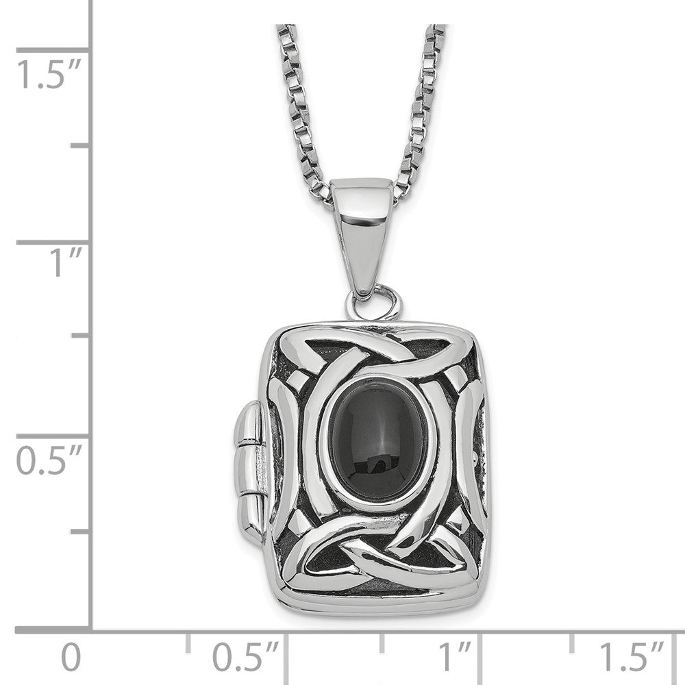 Sterlingsilber Rhodiniert Oval Onyx Rechteck 22mm Medaillon 18 Zoll Halskette