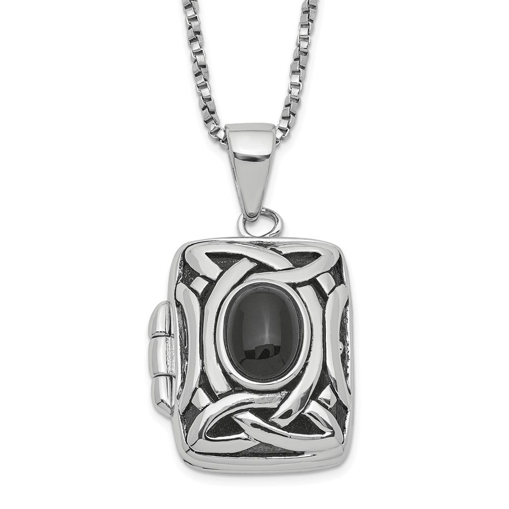 Sterlingsilber Rhodiniert Oval Onyx Rechteck 22mm Medaillon 18 Zoll Halskette