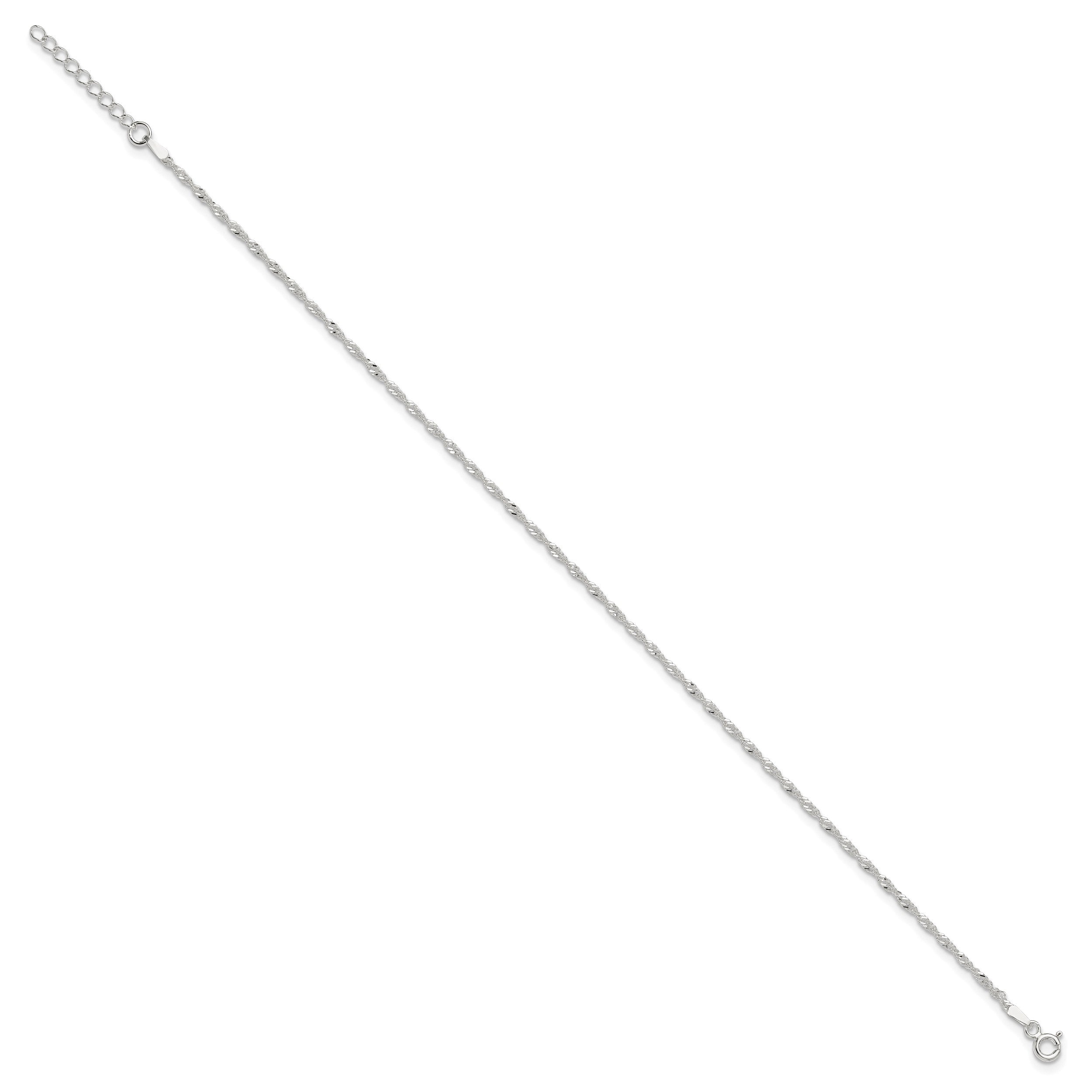 Sterlingsilber Singapurkette 9 Zoll Plus 1 Zoll Verlängerung. Fußkettchen