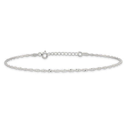Sterlingsilber Singapurkette 9 Zoll Plus 1 Zoll Verlängerung. Fußkettchen