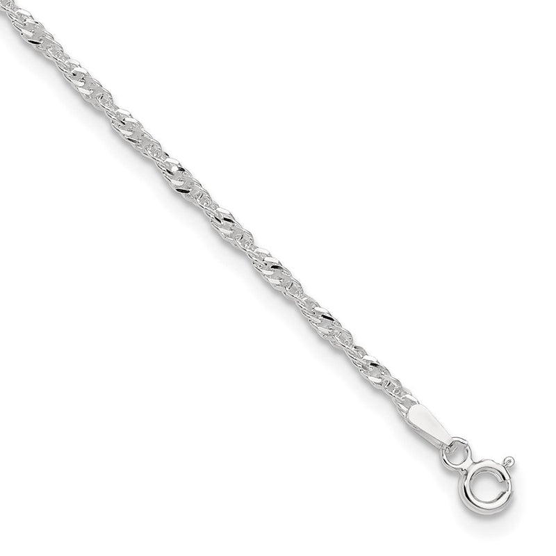9 Zoll Sterlingsilber 2mm Singapurkette 9 Zoll Plus 1 Zoll Verlängerung. Kette Fußkettchen