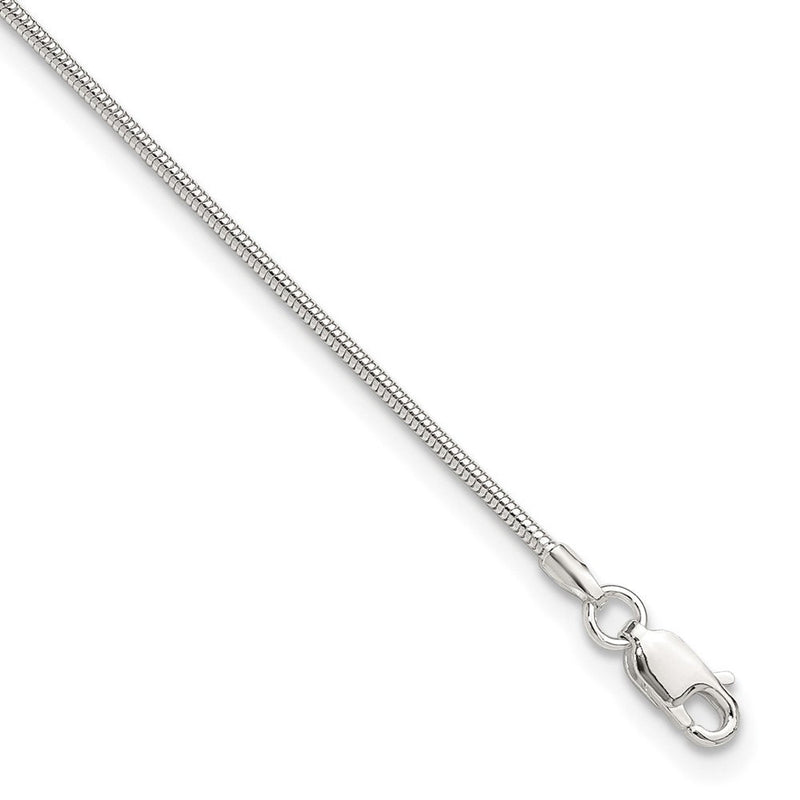 9 Zoll Sterlingsilber 1.5mm Rund Schlange Kette 9 Zoll Plus 1 Zoll Verlängerung. Fußkettchen