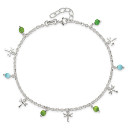 Sterlingsilber Libelle mit Aqua Grün Perlen 1ext Fußkettchen