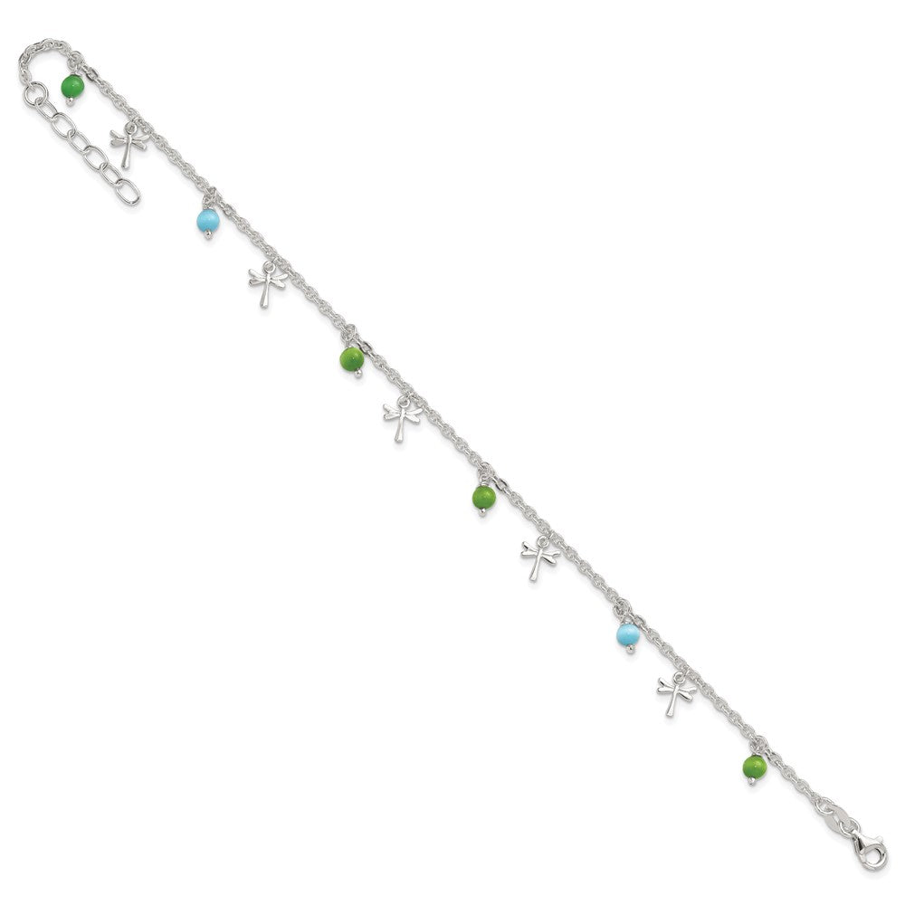 Sterlingsilber Libelle mit Aqua Grün Perlen 1ext Fußkettchen