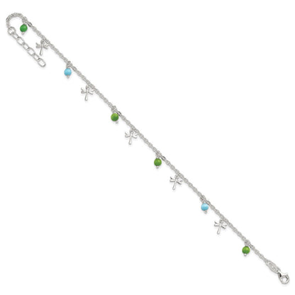 Sterlingsilber Libelle mit Aqua Grün Perlen 1ext Fußkettchen